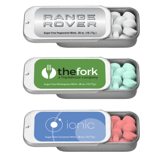 2" x 1" Small Silver Rectangular Slider Tin with Mints