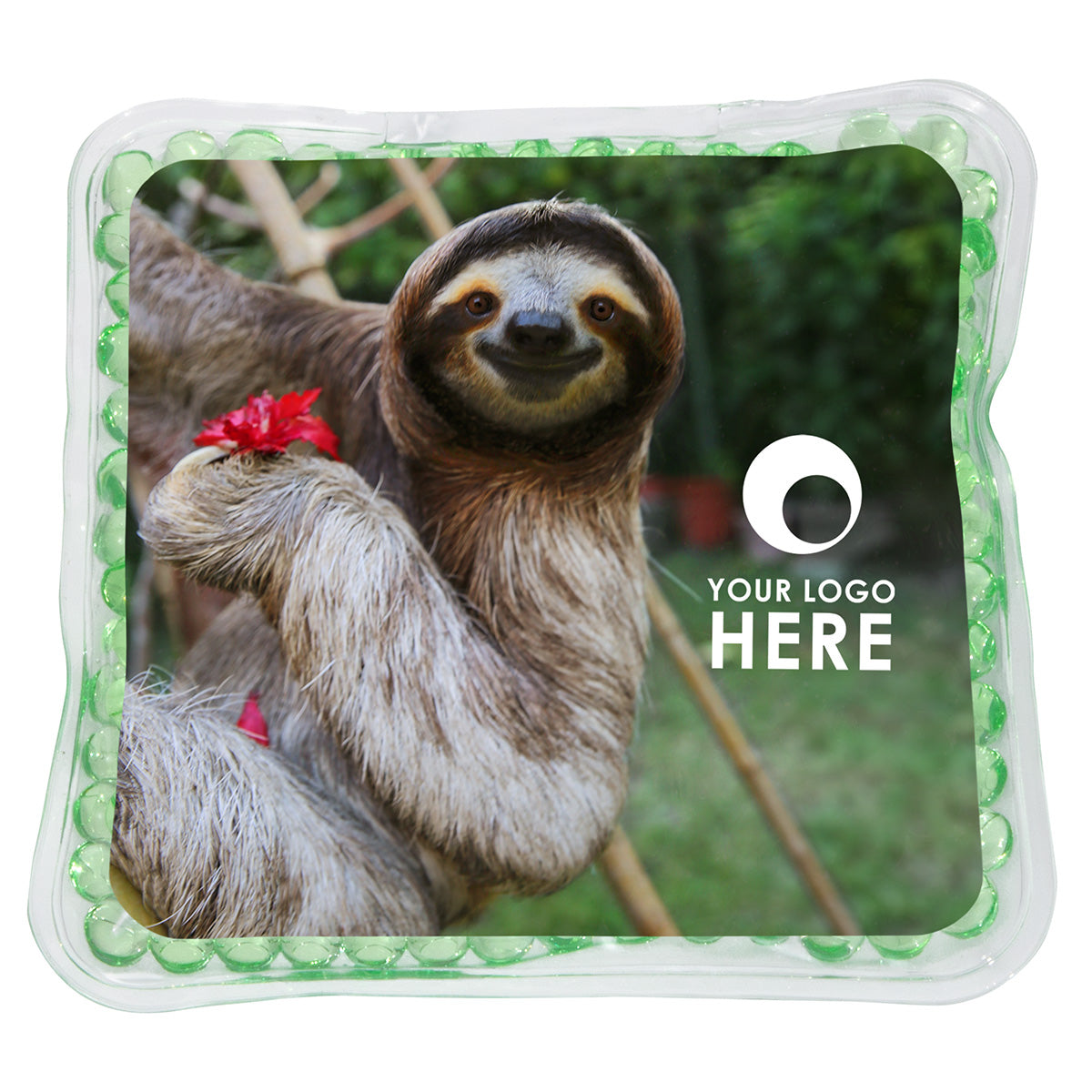 Green Smiling Sloth Square Aqua Pearls™ Hot/Cold Pack