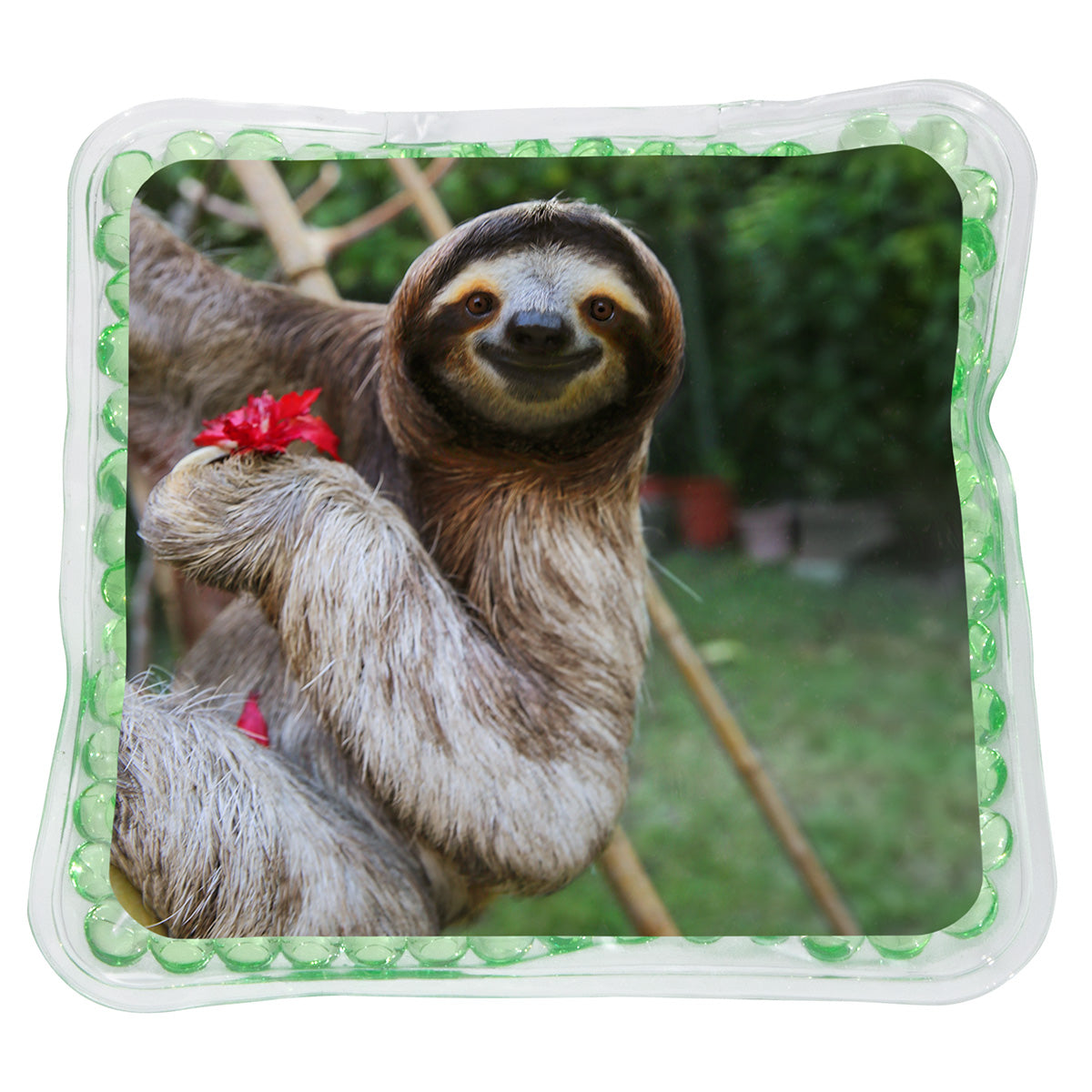 Green Smiling Sloth Square Aqua Pearls™ Hot/Cold Pack