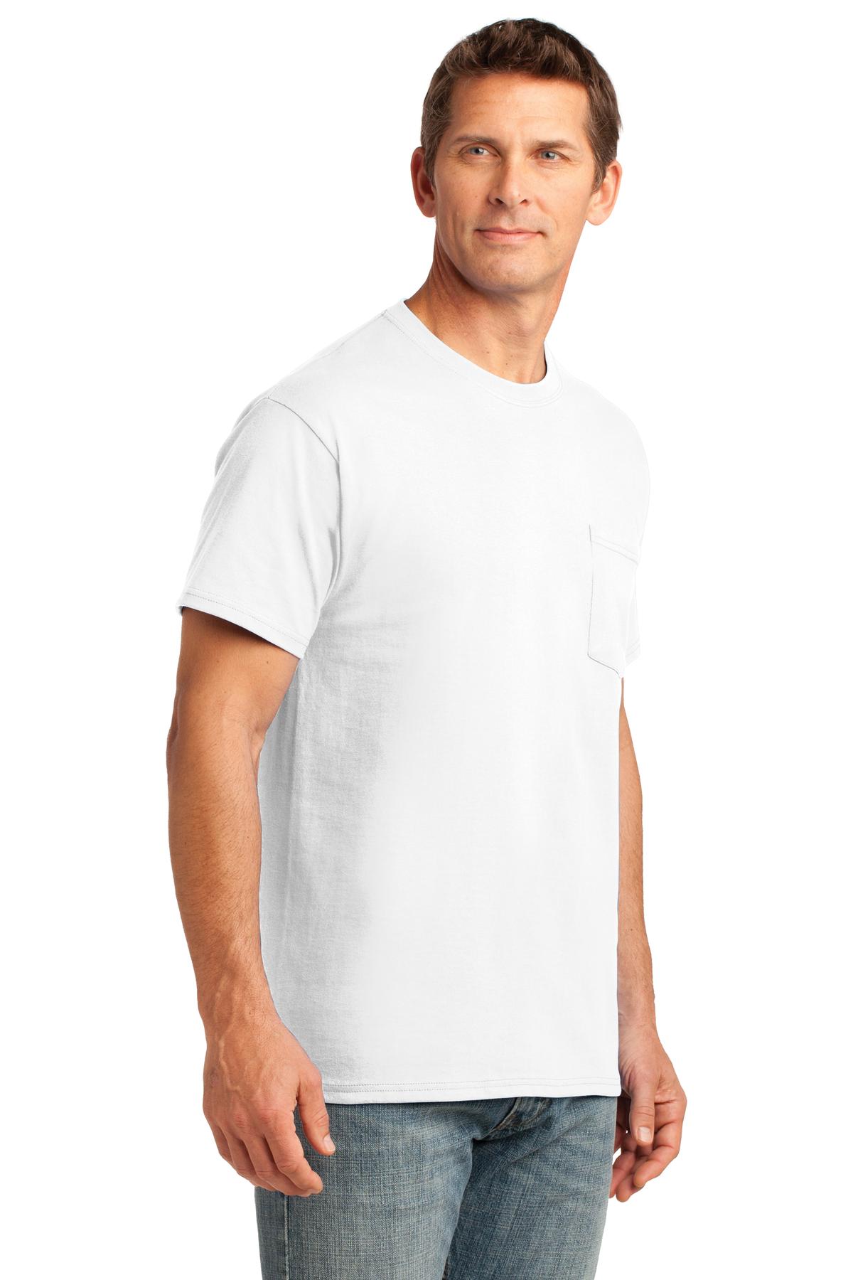 White Port & Company Core Cotton Pocket Tee. PC54P