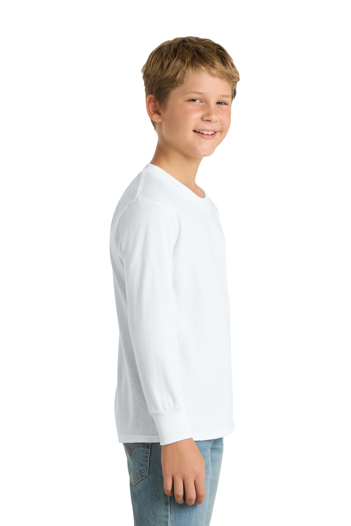White Port & Company Youth Long Sleeve Core Cotton Tee. PC54YLS
