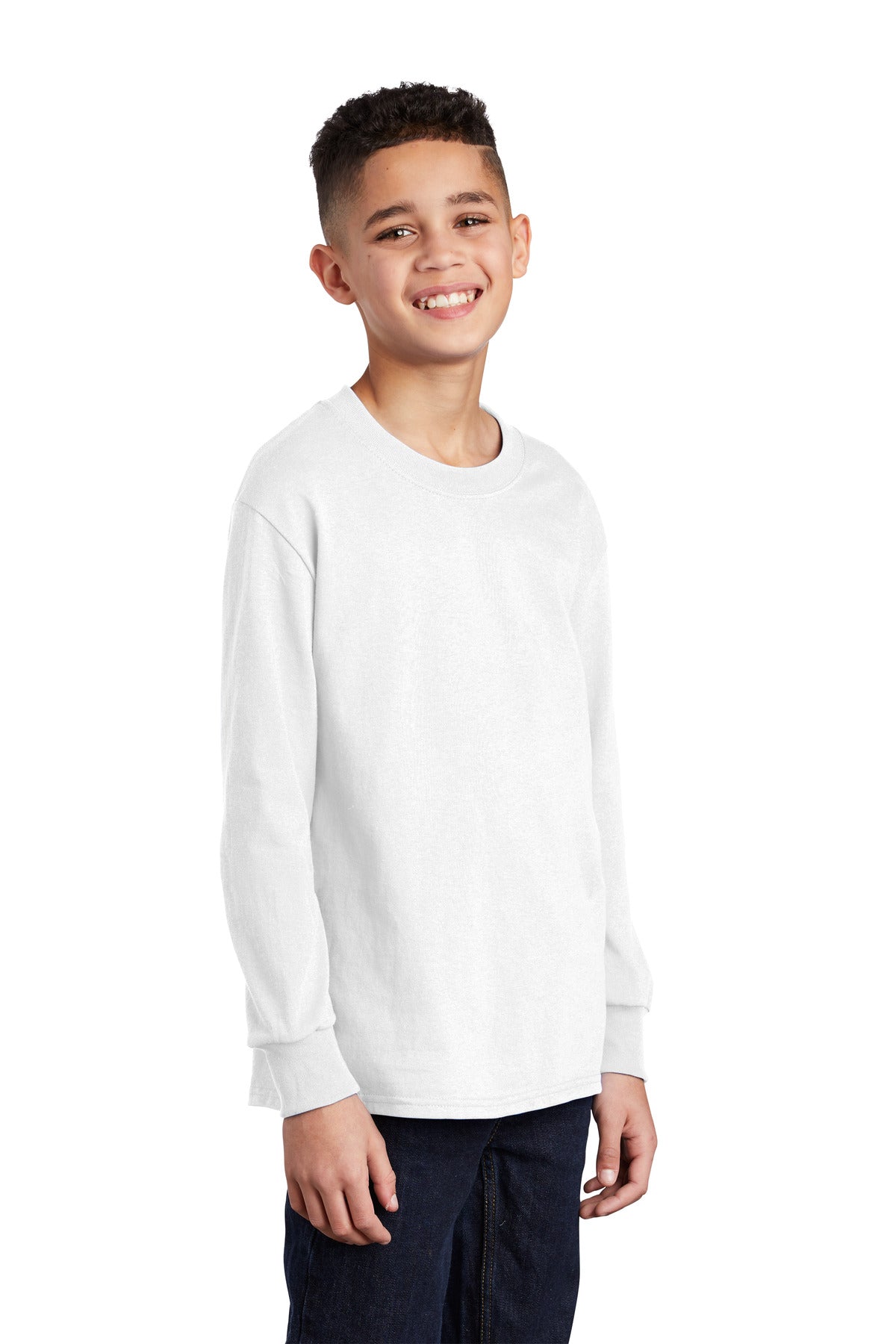 White Port & Company Youth Long Sleeve Core Cotton Tee. PC54YLS