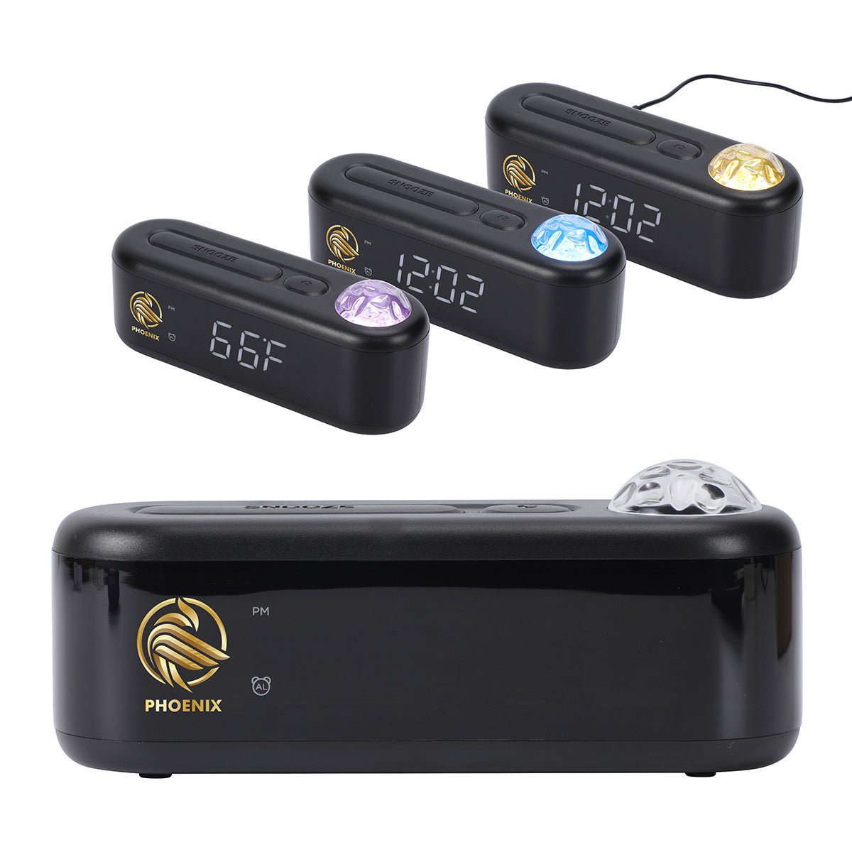 Black Ambiance Digital Alarm Clock with Ocean & Aurora Ceiling Projection