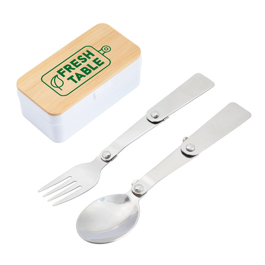 White/Bamboo On-The-Go Collapsible Cutlery Set