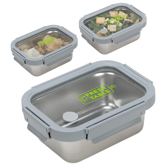 Gray Heat 'N Eat Microwaveable Stainless Steel Lunch Box with Vented Glass Lid