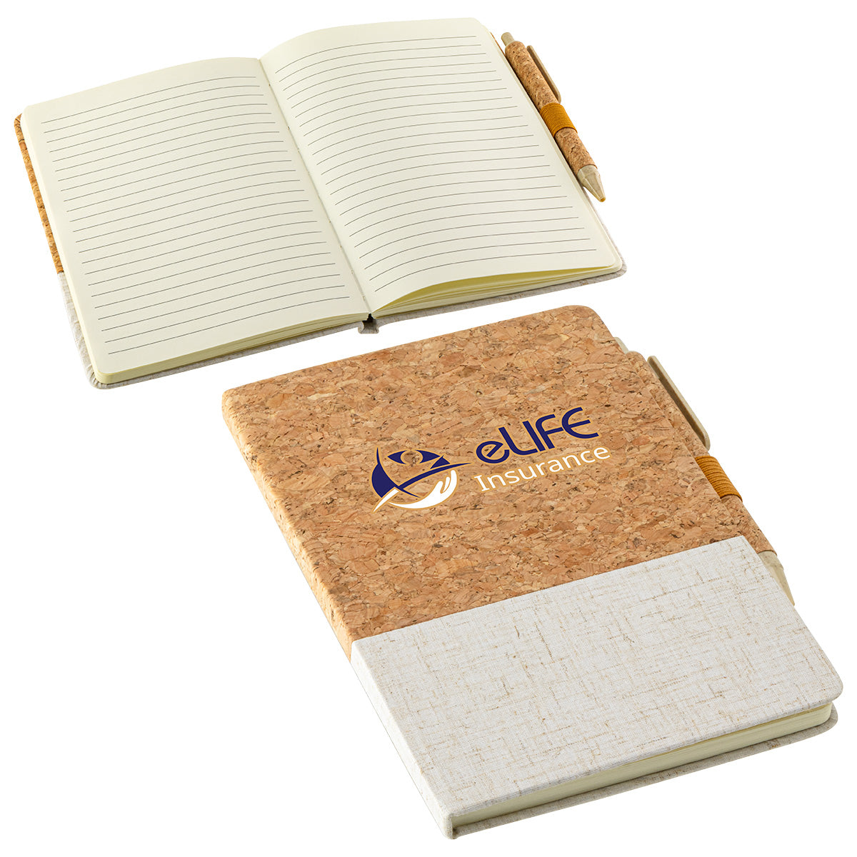 Off-White Cork & Linen Journal with Eco Pen