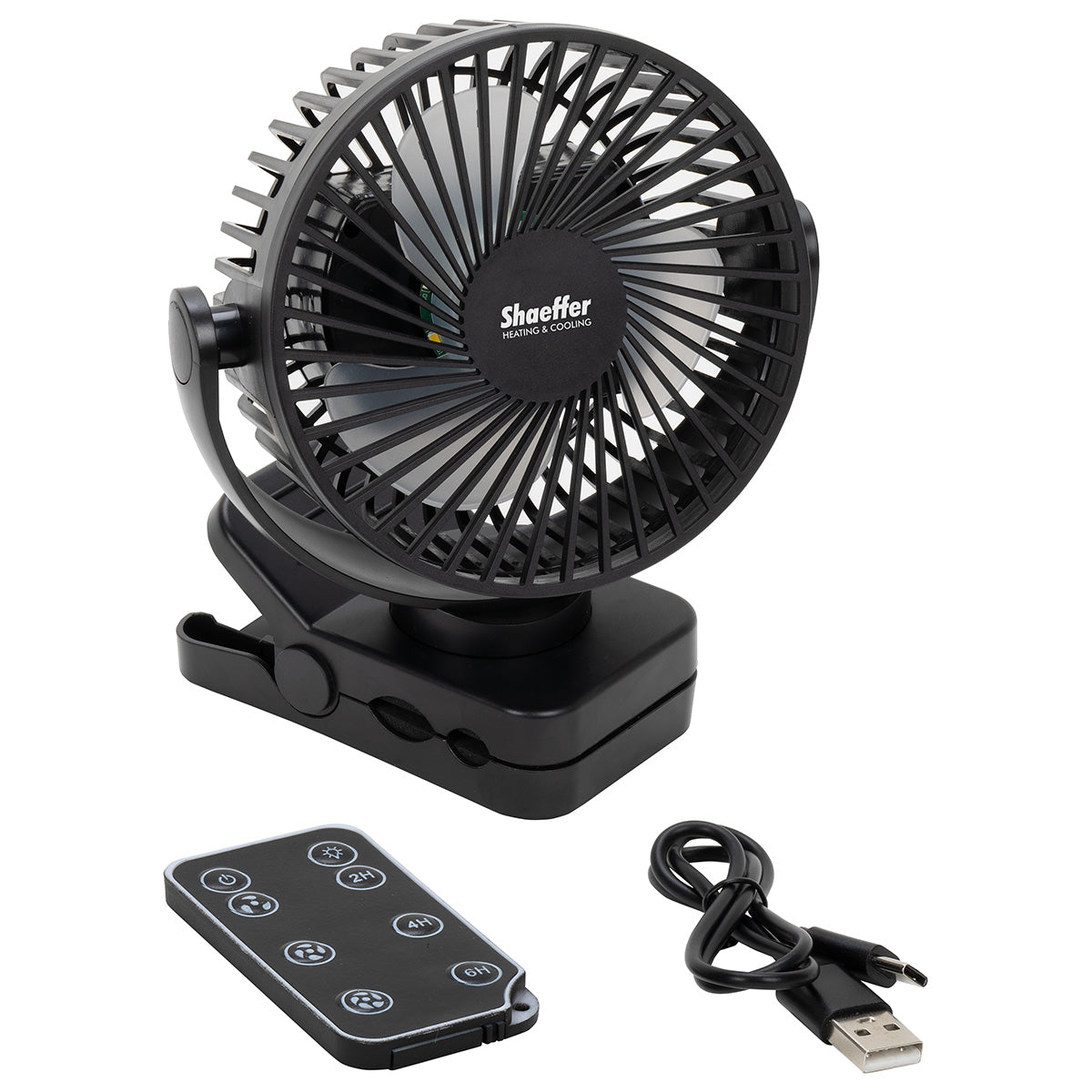 Black Zephyr Clip Fan with Power Bank, Light & Remote Control
