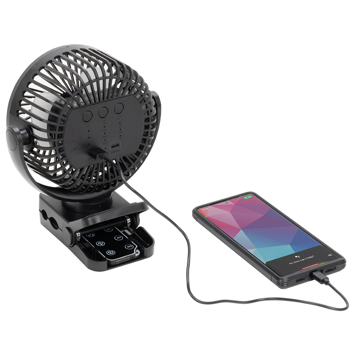 Black Zephyr Clip Fan with Power Bank, Light & Remote Control