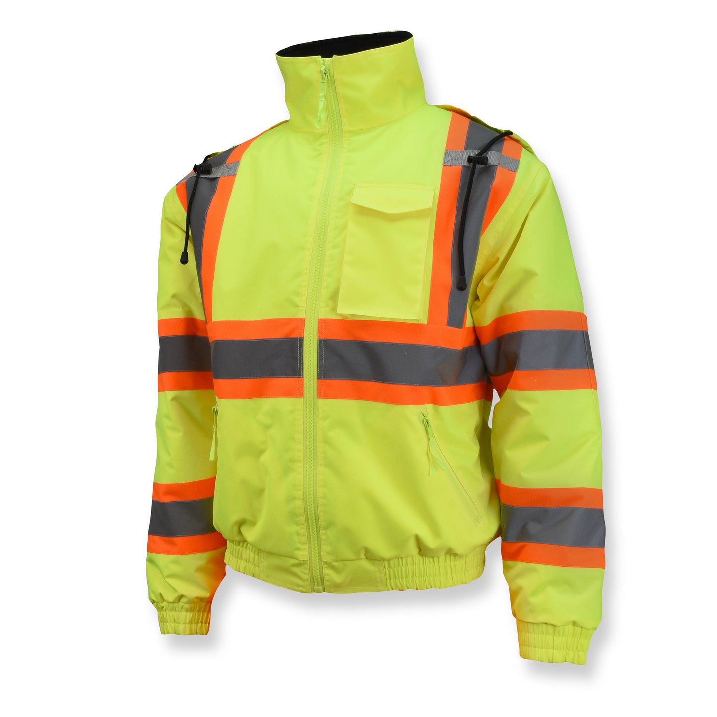 SJ11QX-3 Class 3 X-Back High Visibility Quilted Bomber Jacket with Hood - Hi Vis Lime - XL