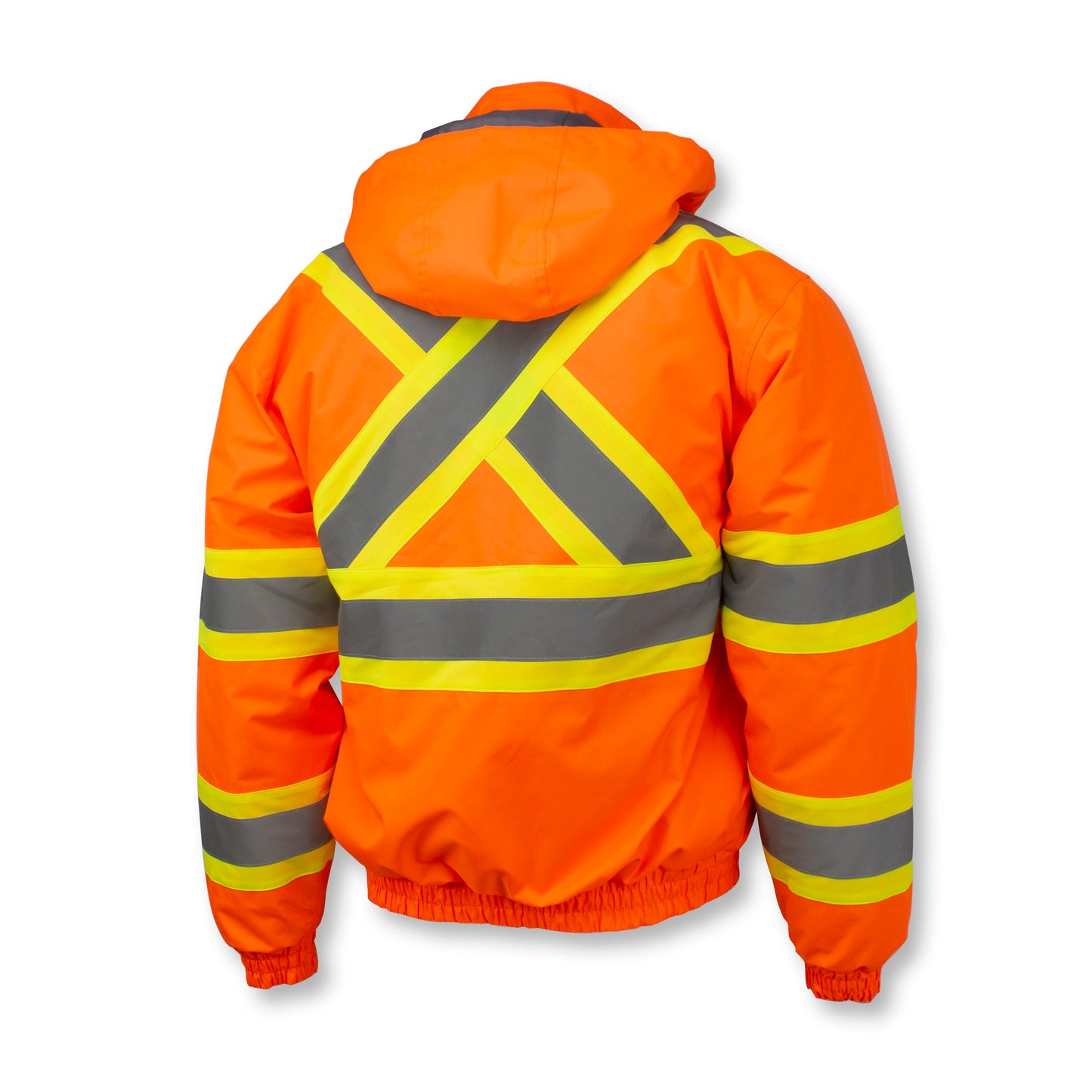 SJ11QX-3 Class 3 X-Back High Visibility Quilted Bomber Jacket with Hood - Hi Vis Lime - 2X