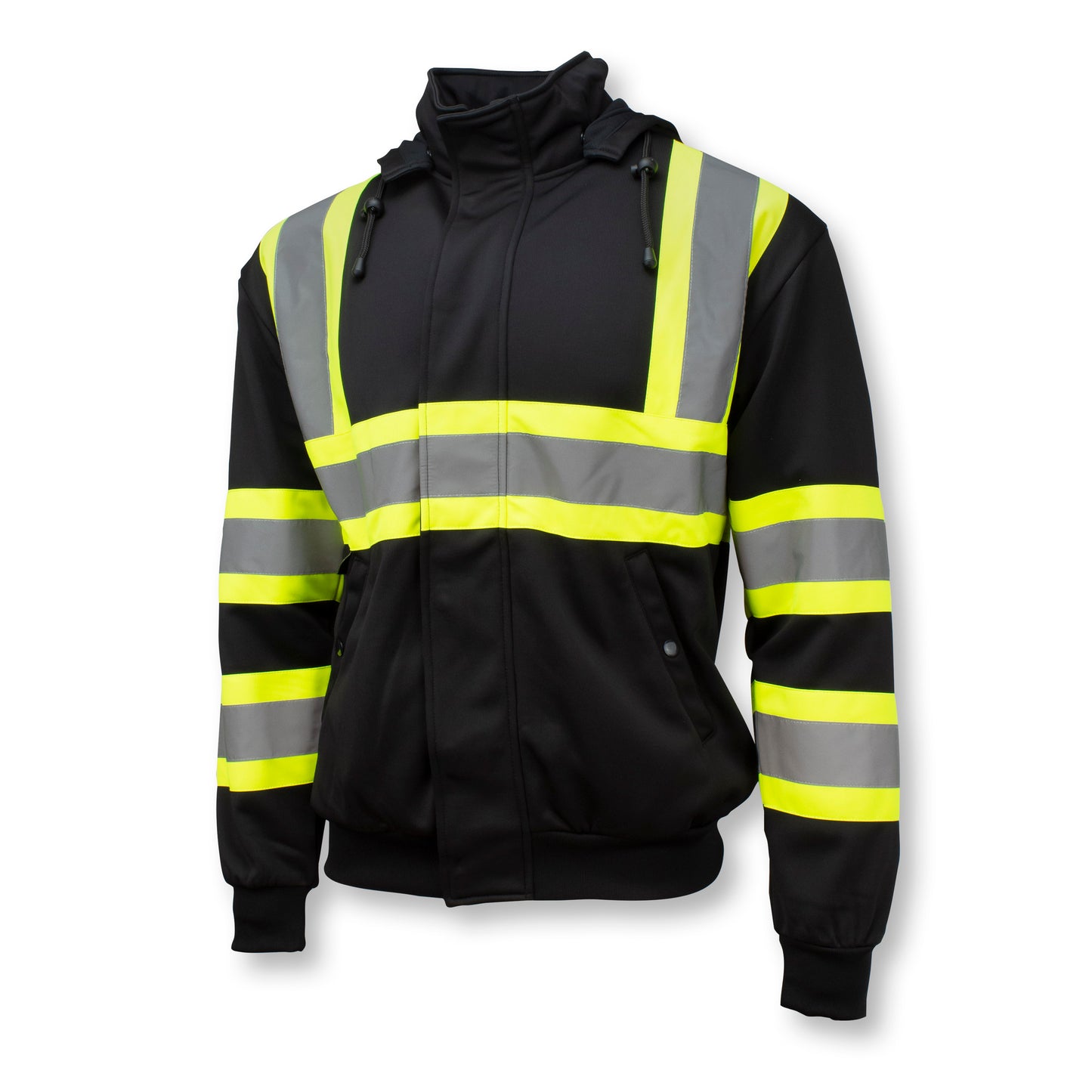 SW01X-1 High Neck Zip Front X-Back Hooded Sweatshirt - Black - XL