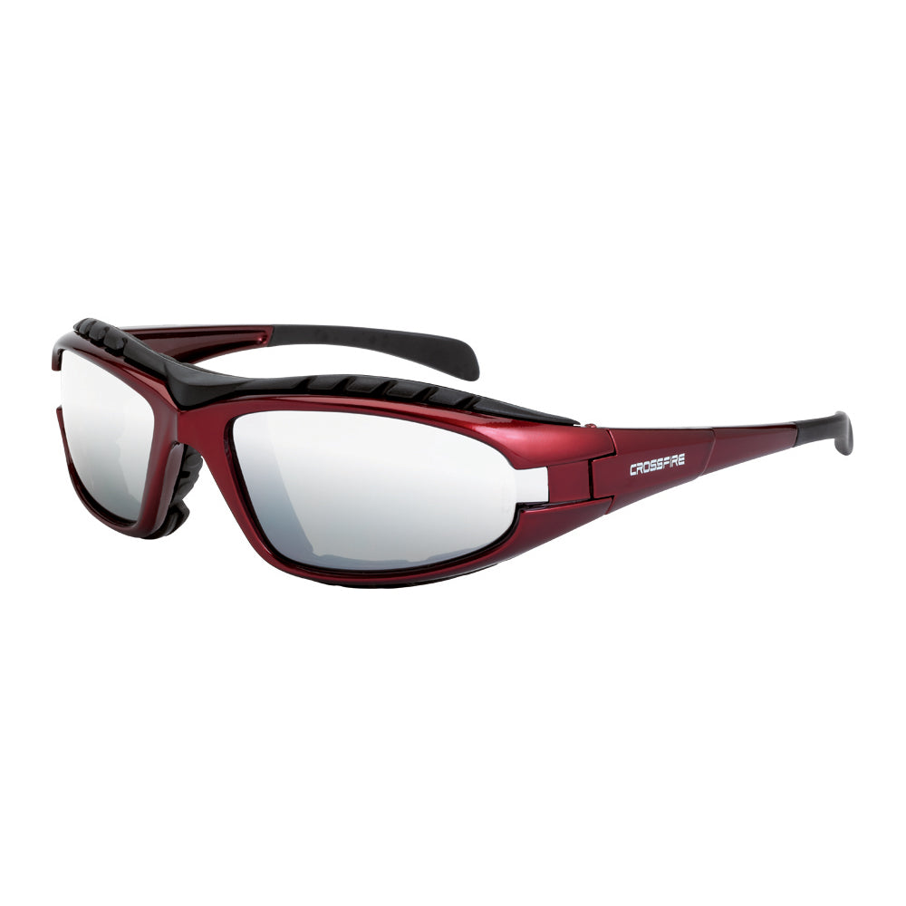 Diamondback Foam Lined Safety Eyewear - Shiny Red Frame - Silver Mirror Lens