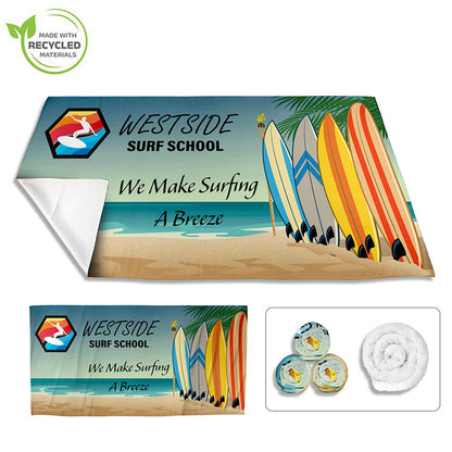 "THE SPACESAVER" 30" x 60" Full Color Ultra-Thin Recycled RPET Polyester Beach/Yoga Towel