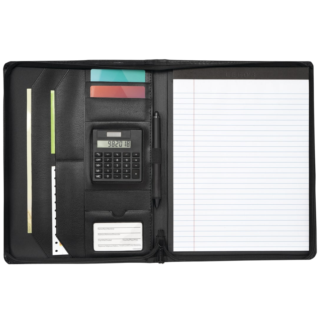 Front View of Black FSC® Mix Manchester Zippered Padfolio