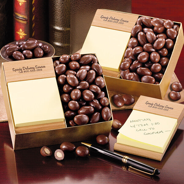 Beech Post-it Note Holder with Chocolate Covered Almonds