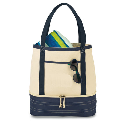 Navy Blue-Natural Coastal Cotton Insulated Tote