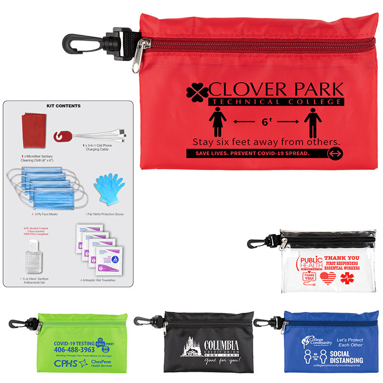 "Jupiter" 12 Piece Safety Kit in Zipper Pouch with Carabiner Attachment