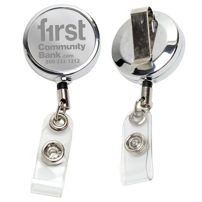 30" Cord Chrome Solid Metal Retractable Badge Reel and Badge Holder with Laser Imprint Only