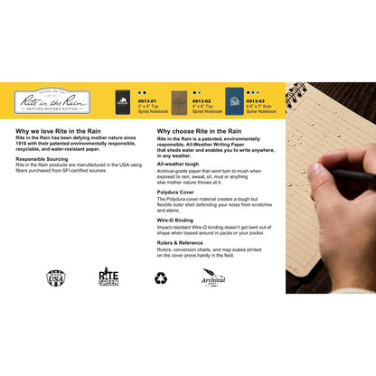 Black 3” x 5” Rite in the Rain Top Spiral Notebook