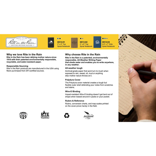 3” x 5” Rite in the Rain Top Spiral Notebook