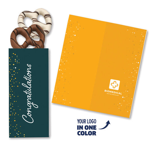 One Color Foil-Stamped Stock Congratulations Sweeter Cards with Chocolate Dipped Pretzels
