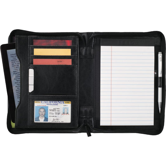 Front View of Black FSC® Mix Renaissance Jr. Zippered Padfolio