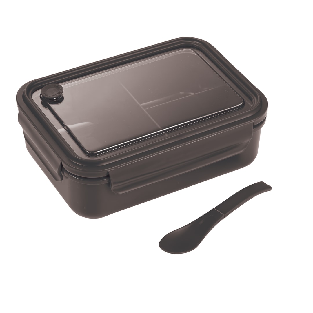 Front View of Black Three Compartment Food Storage Bento Box