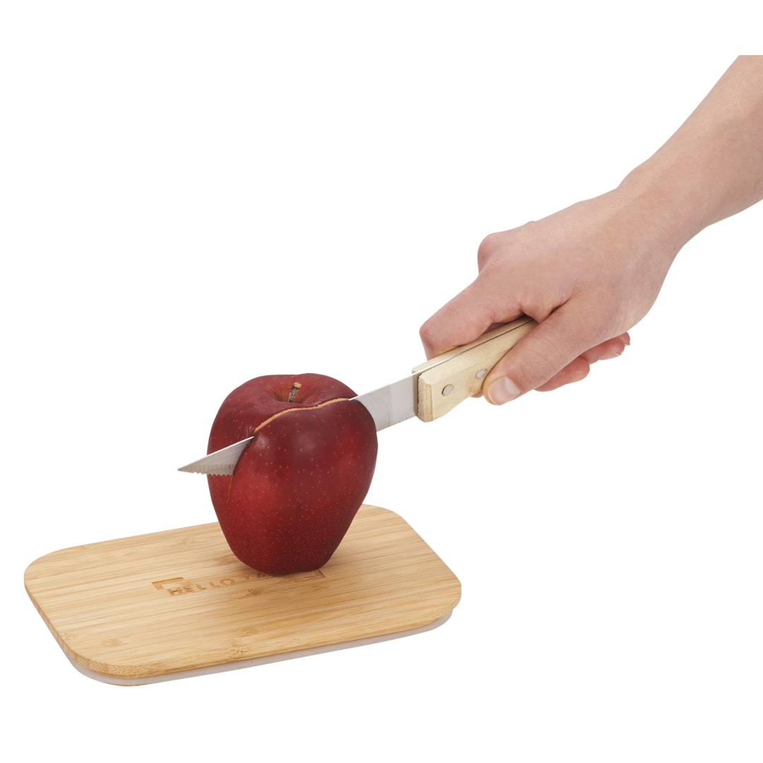 Front View of Gray Bamboo Fiber Lunch Box with Cutting Board Lid