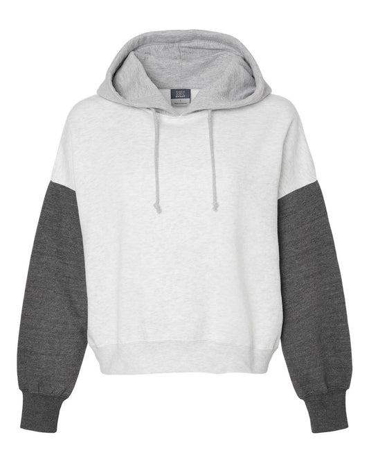 Women's Sueded Fleece Colorblocked Crop Hooded Sweatshirt - W23716