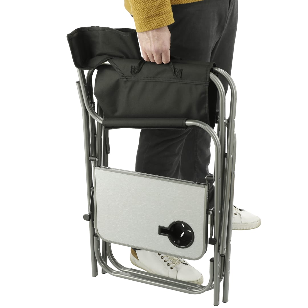 Front View of Black Director's Chair with Side Table