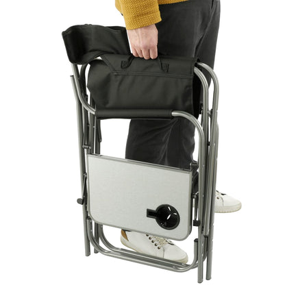 Front View of Black Director's Chair with Side Table