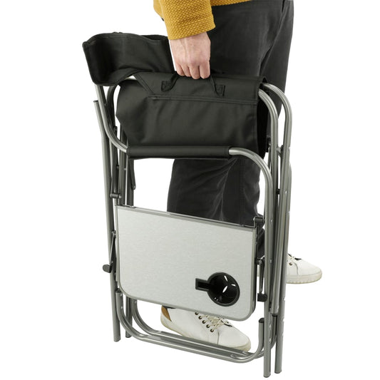 Front View of Black Director's Chair with Side Table