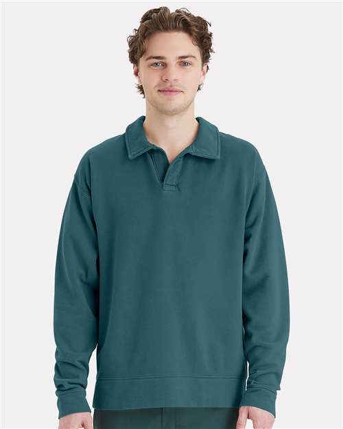 Unisex Garment-Dyed Polo Collar Sweatshirt - GDH490