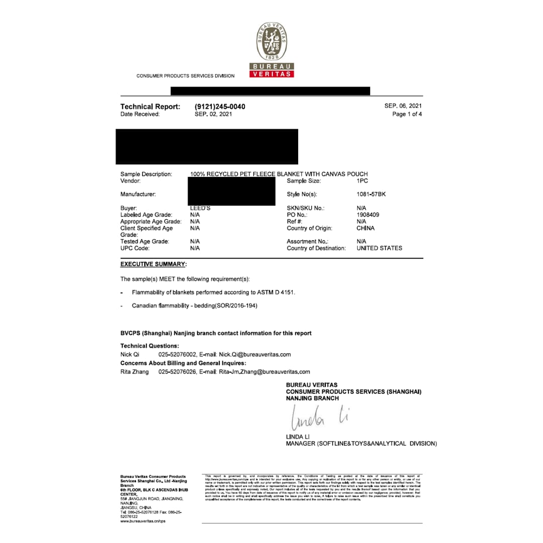 100% Recycled PET Fleece Blanket with RPET Pouch