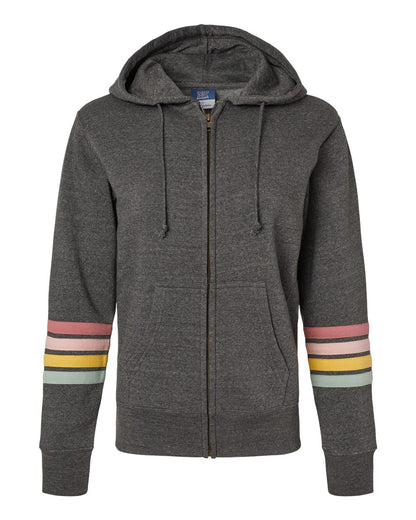 Women's Striped Sleeves Full-Zip Hooded Sweatshirt - W22732
