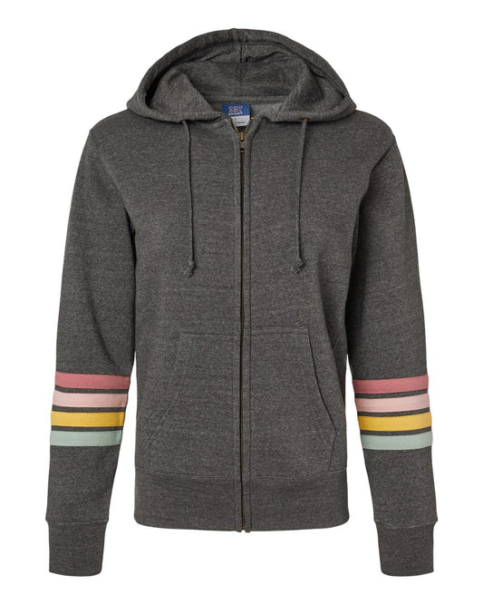Women's Striped Sleeves Full-Zip Hooded Sweatshirt - W22732