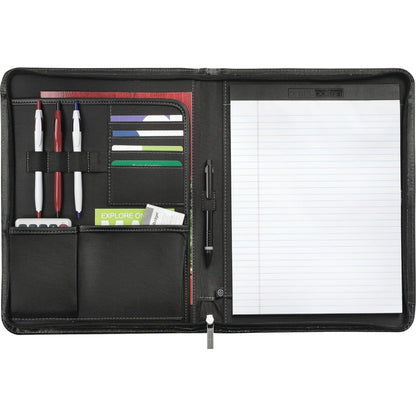Front View of Black FSC® Mix Metropolitan Zippered Padfolio