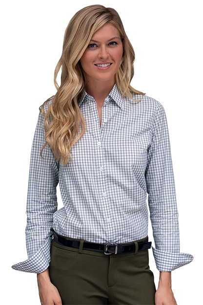 Grey/White Women’s Easy-Care Gingham Check Shirt  - XS