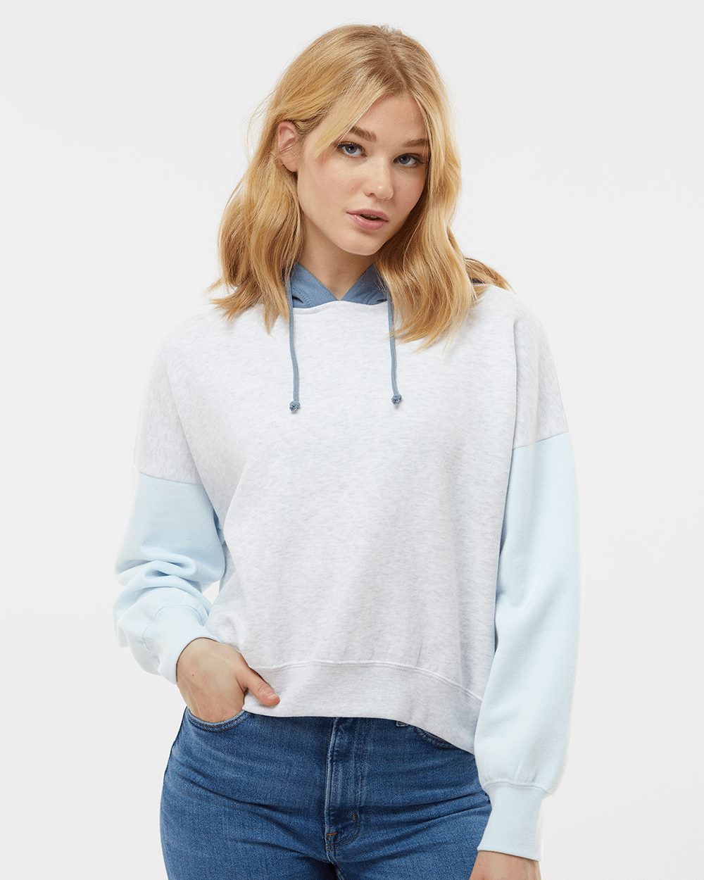 Women's Sueded Fleece Colorblocked Crop Hooded Sweatshirt - W23716