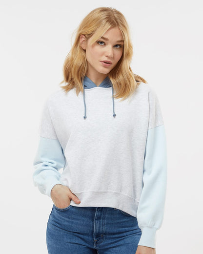 Women's Sueded Fleece Colorblocked Crop Hooded Sweatshirt - W23716
