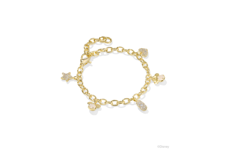 Kendra Scott Disney Gold Mickey and Minnie Mouse Charm Bracelet in Iridescent White Mix