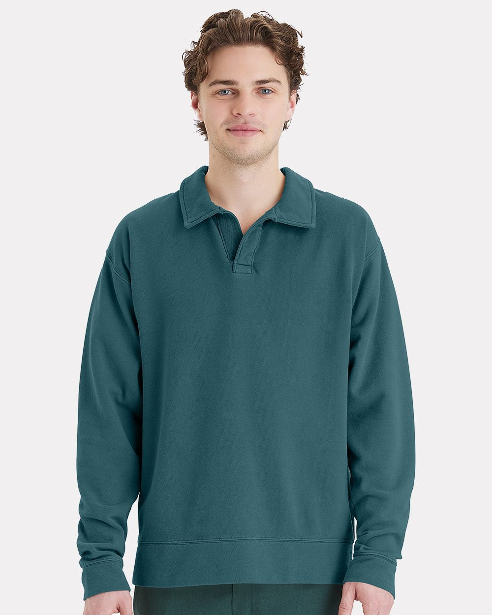 Unisex Garment-Dyed Polo Collar Sweatshirt - GDH490