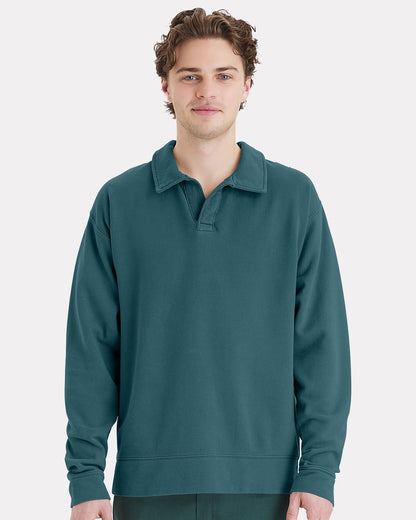 Unisex Garment-Dyed Polo Collar Sweatshirt - GDH490