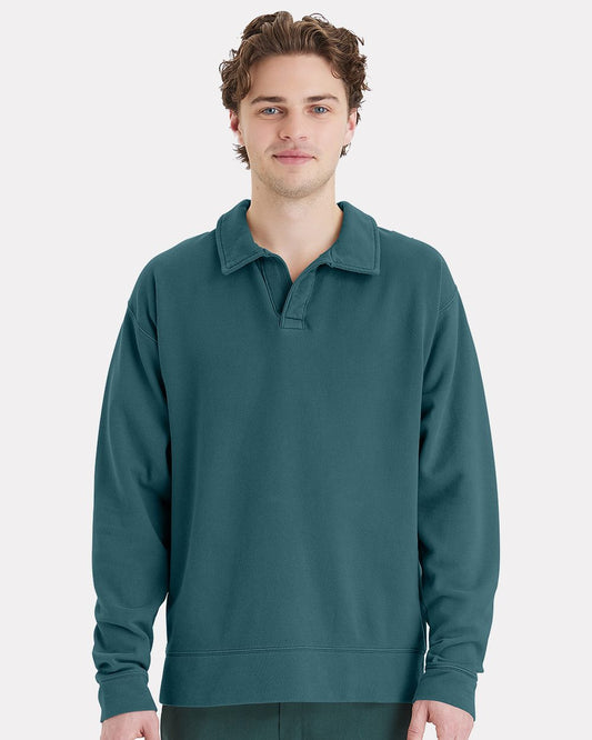 Unisex Garment-Dyed Polo Collar Sweatshirt - GDH490