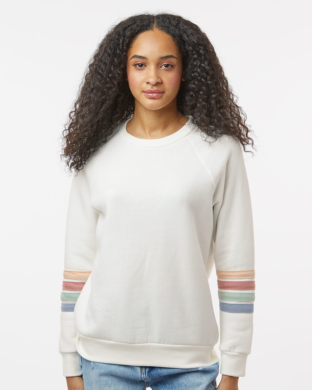 Women's Striped Sleeves Crewneck Sweatshirt - W23152