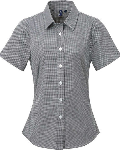Women's Microcheck Gingham Short Sleeve Cotton Dress Shirt - RP321