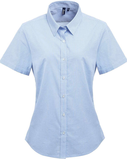 Women's Microcheck Gingham Short Sleeve Cotton Dress Shirt - RP321