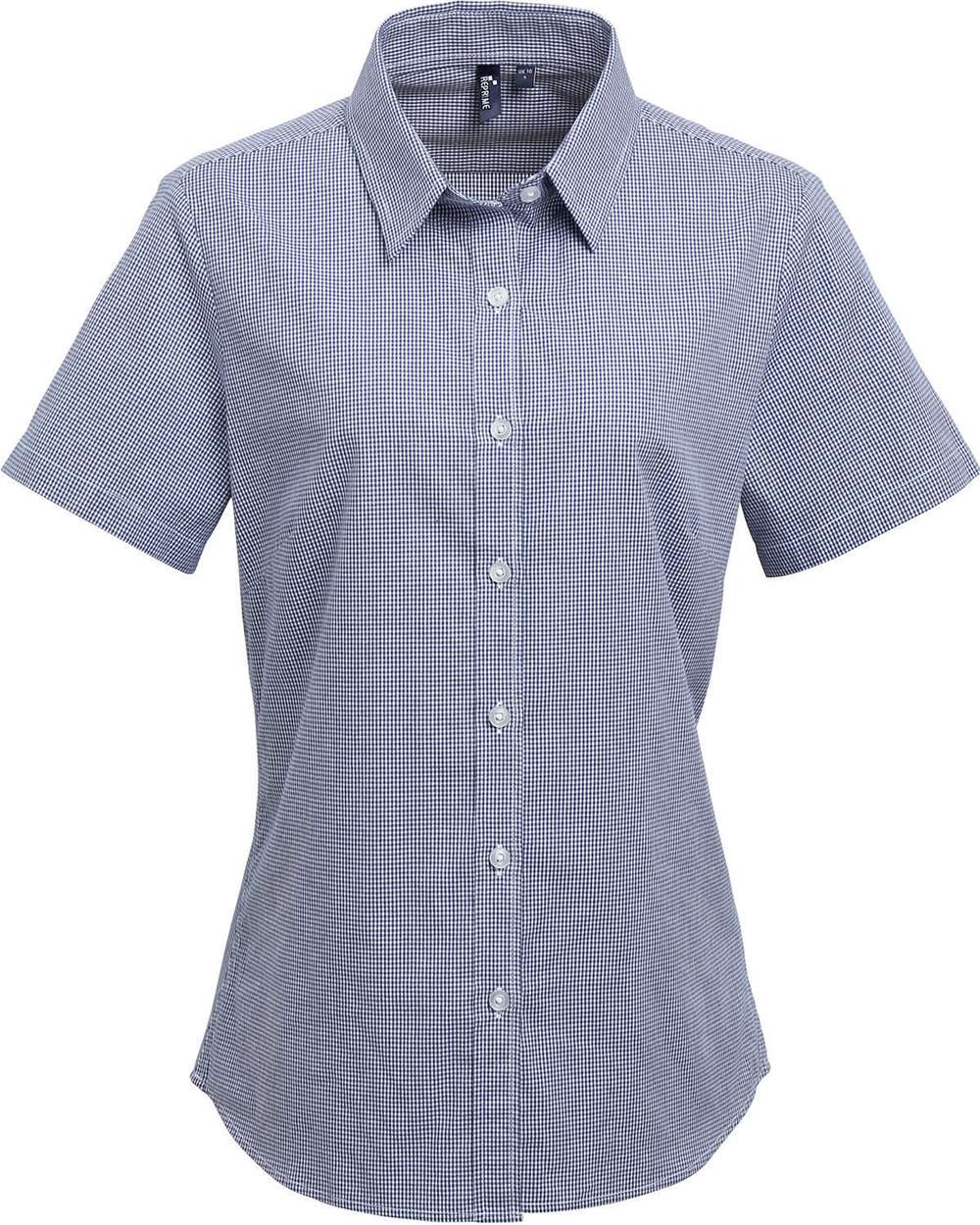 Women's Microcheck Gingham Short Sleeve Cotton Dress Shirt - RP321