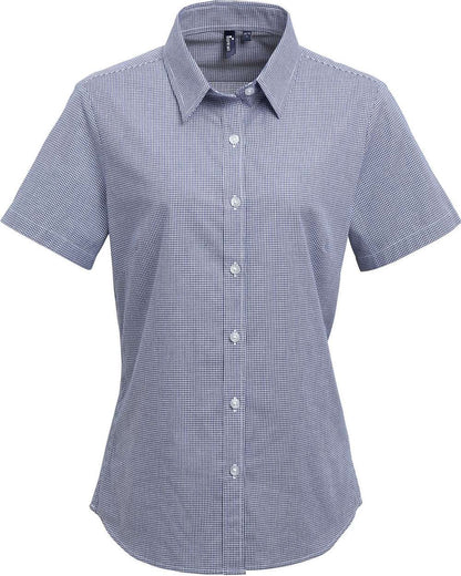 Women's Microcheck Gingham Short Sleeve Cotton Dress Shirt - RP321