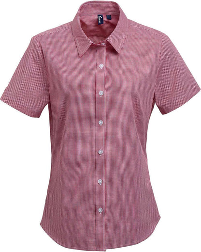 Women's Microcheck Gingham Short Sleeve Cotton Dress Shirt - RP321